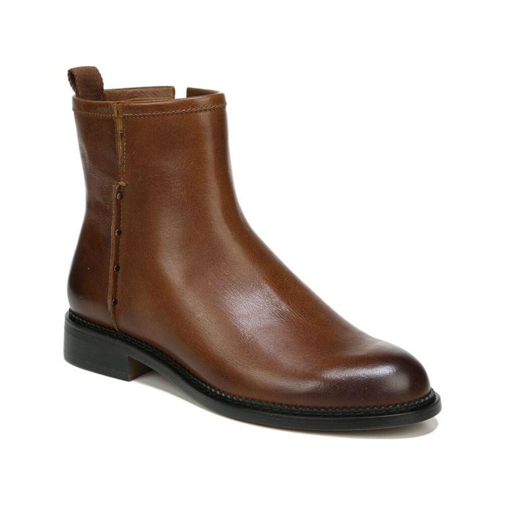 FRANCO SARTO Womens Brown Studded Stacked Heel Zip-Up Leather Booties 6